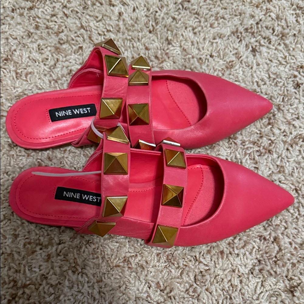 Nine West Pink Mules with Gold Studs size 5.5